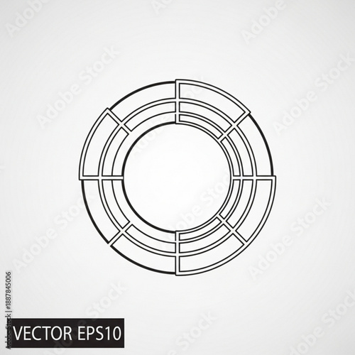 Vector illustration of a circular frame with sections in line art style