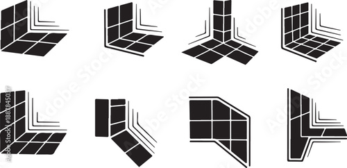 Geometric shapes and lines forming abstract corner designs collection