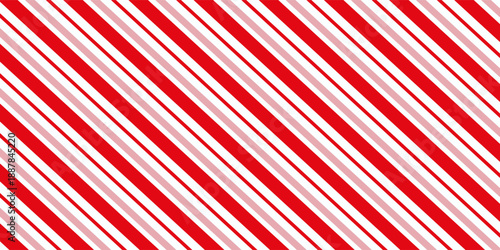 Candy cane Christmas background, peppermint diagonal stripes print seamless pattern