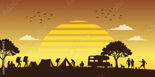 Silhouette Zeltplatz Vector