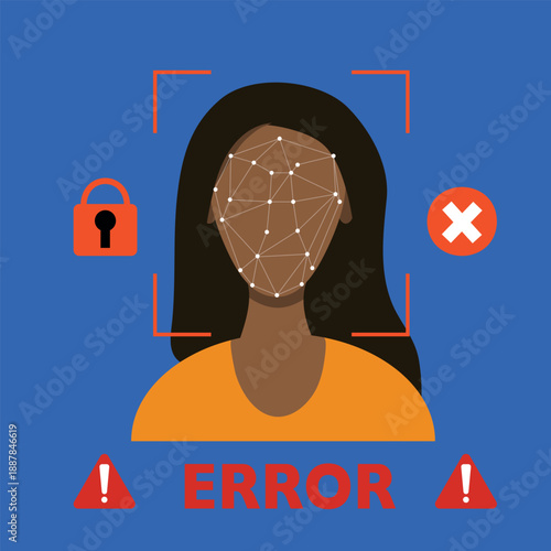 Face Recognition Error Biometric Authentication Failed Access Denied Security Concept Vector Illustration
