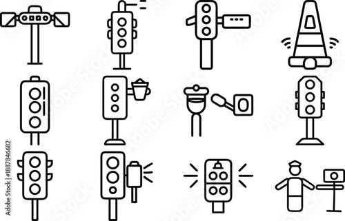 Police Traffic Signal Control Icon on White Background Vector Illustration