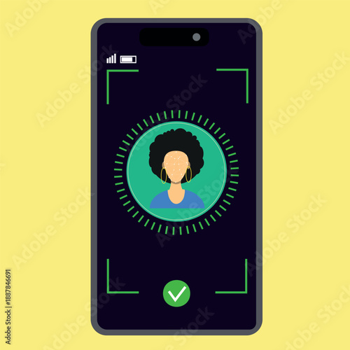Woman Face ID Biometric Authentication on Smartphone Security Concept Vector Illustration