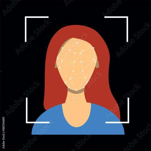 Woman Face Recognition Biometric Security Face ID Concept Flat Vector Illustration