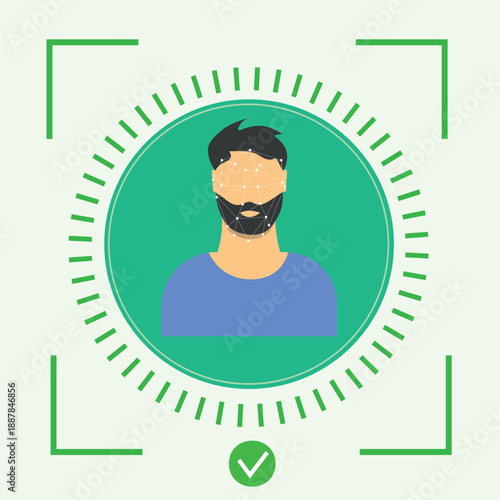 Man Face ID Biometric Authentication Access Granted Security Concept Vector Illustration
