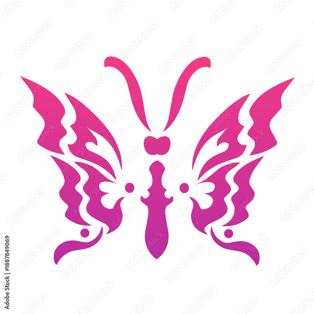 Fototapeta premium Tribal Butterfly Illustration, Pink Insect Vector Design for Tattoo