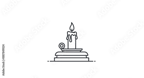 Candle on stand illustration with melting wax on simple white background viewed from front