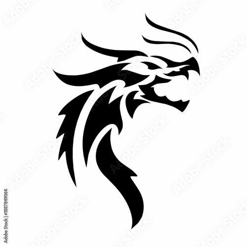 Wallpaper Mural Tribal dragon head silhouette, stylized mythical creature profile with black sharp flame-like artistic lines Torontodigital.ca