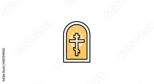 Vector illustration of a tombstone with cross symbol on orange background viewed from front