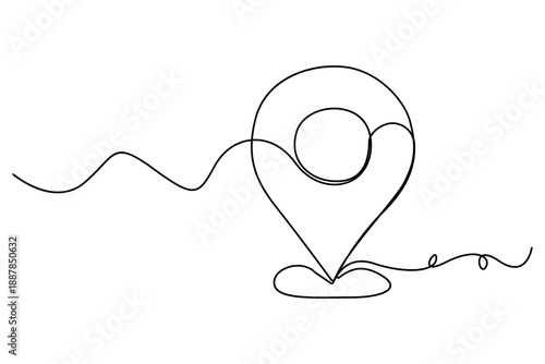 Continuous one line drawing of map pin icon and route navigation concept vector illustration

