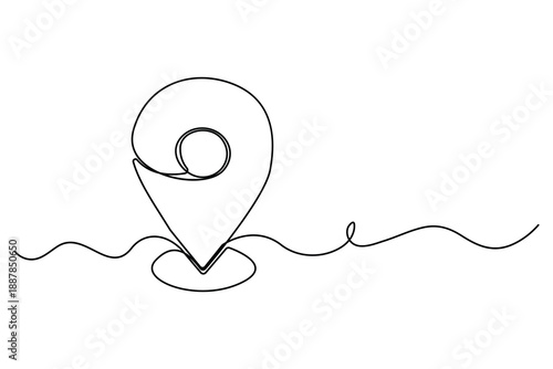 Continuous one line drawing of map pin icon and route navigation concept vector illustration
