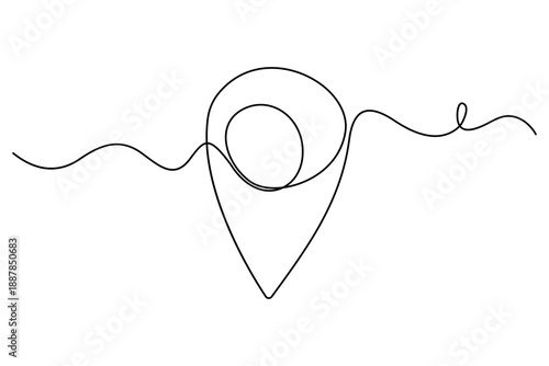 Continuous one line drawing of map pin icon and route navigation concept vector illustration
