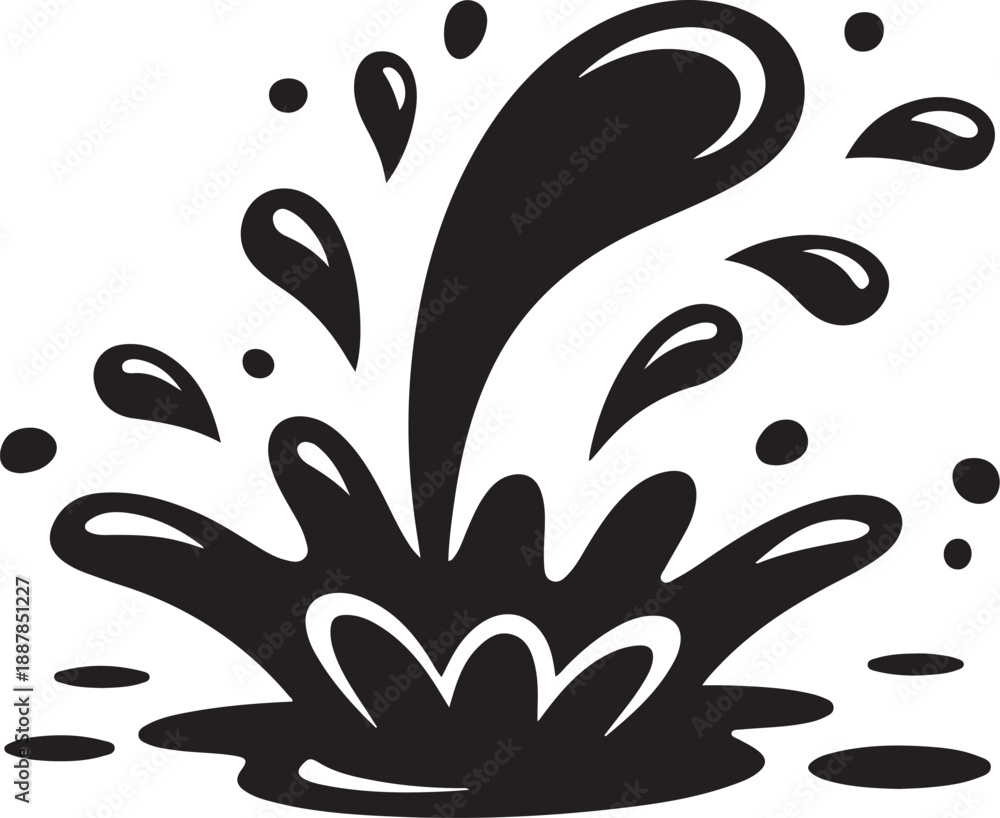 Naklejka premium Large water splash crown shape with droplets dynamic liquid impact silhouette