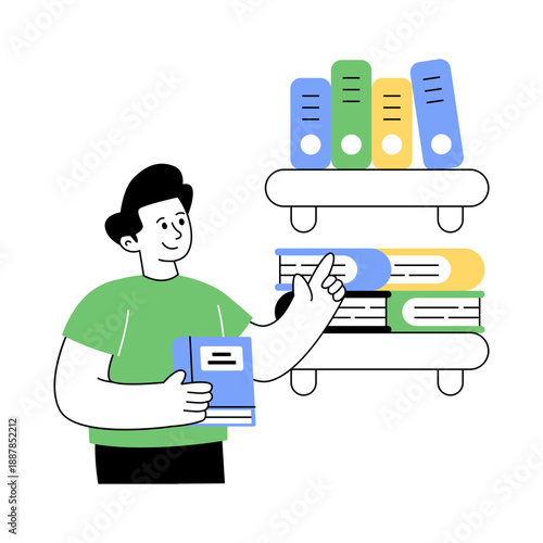 A flat design illustration of bookshelves 