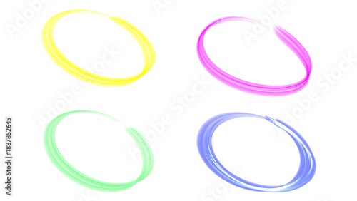 Glowing neon oval frames set on transparent background. Vibrant yellow, magenta pink, lime green, and electric blue. for highlighting products, creating social media callouts, or creative projects.