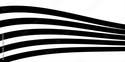 Black on white abstract perspective line wave stripes with 3d dimensional effect isolated on white. Vector