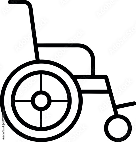 Minimalist Wheelchair Line Icon with Spoked Rear Wheel