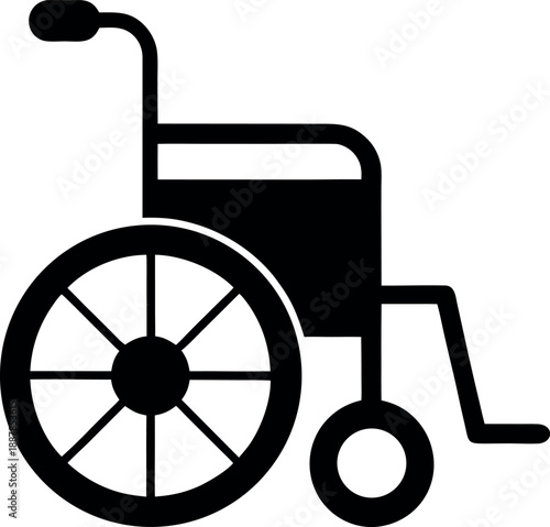 Black and White Wheelchair Icon with Spoked Rear Wheel