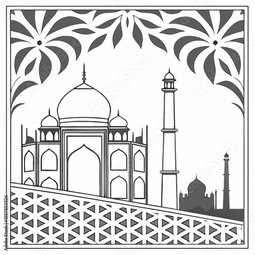 Illustrated view of taj mahal and minarets