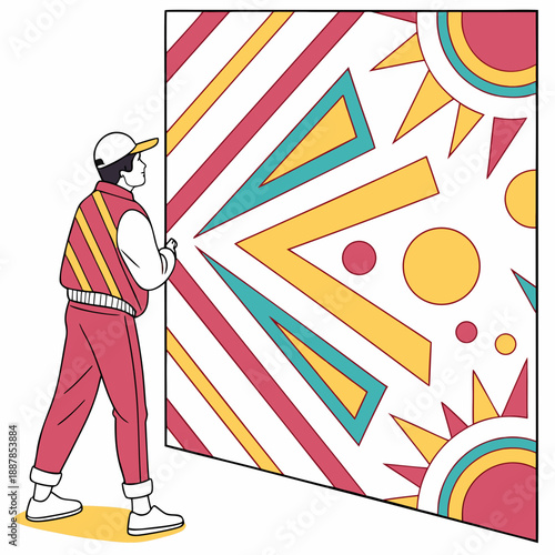 Man admiring colorful mural