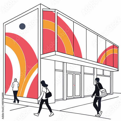 Vibrant building with pedestrians