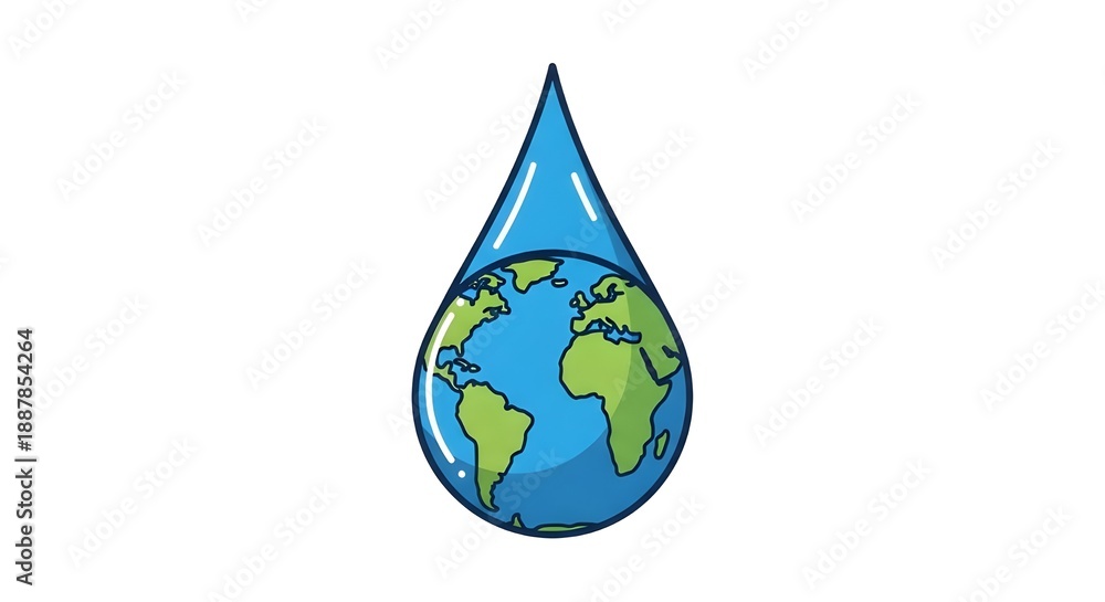 Obraz premium Flat vector illustration of a water droplet forming the shape of planet Earth