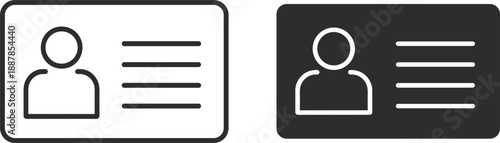 Two Simple Line Art and Solid Silhouette Icons of an Identification Card ID card symbol