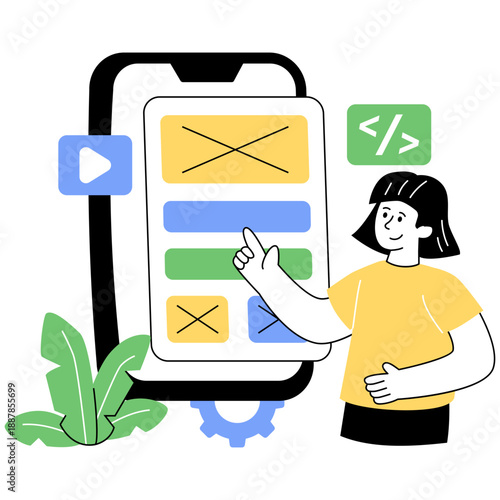 Editable design illustration of mobile software programming 
