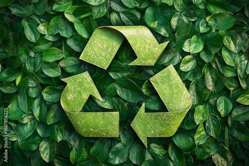 Green recycle symbol icon environment background.