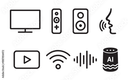 Smart Entertainment and Voice Assistant Technology Icons
