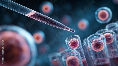 Micropipette manipulating cell in laboratory setting representing cancer immunity medicine concept, immune cell interaction, cell therapy and targeted immunotherapy.