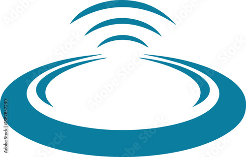 WebAbstract Wireless Signal Waves Icon in Blue Silhouette on White Background