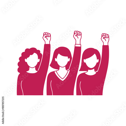 Women's Day empowerment vector clipart with diverse women raising fists for equality and solidarity