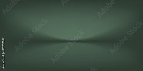 Dark Green studio room background. Empty Room Studio with table. Space for selling products, backdrop, wallpaper, background, text. Gradient table. Vector illustration.