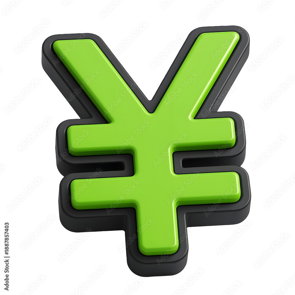 Obraz premium 3D Green and Black Yen or Yuan Currency Symbol Icon isolated on white background for Finance and Banking concepts