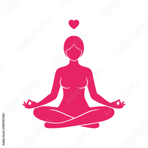 Women's Day yoga meditation vector clipart in pink silhouette style for wellness and empowerment