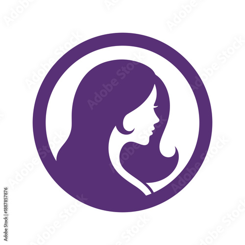Women's Day vector clipart with female silhouette in purple circle for empowerment designs