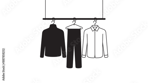Mens Formal Clothing Hanging on Rack Isolated on White Background