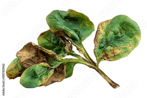 Rotten spinach leaves isolated on transparent background showing wilted decay