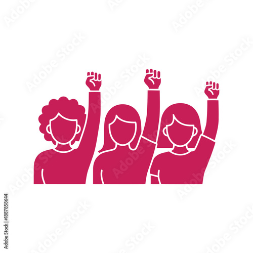 Women's Day vector clipart with diverse women raising fists for empowerment and equality