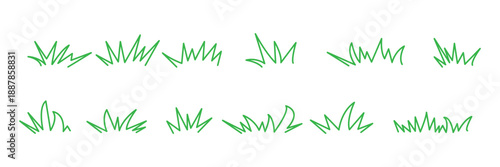 Grass line icon, meadow and flower doodle outline design, bush tuft, small lawn, green sketch plant isolated on white background. Thicket hand drawn border. Floral scribble vector illustration
