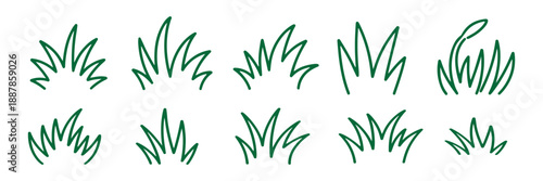 Hand drawn grass silhouette collection. Lawn bush of grass in sketch doodle style. Vector illustration