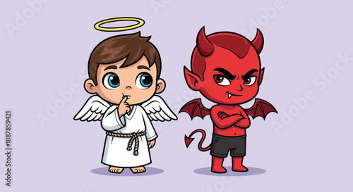 Angel and Devil Characters Facing Each Other