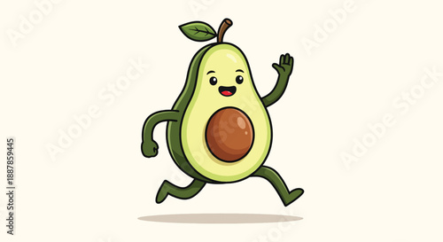 Cute Avocado Character Running Cartoon Vector.