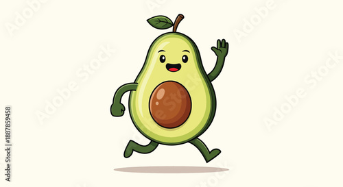 Cute Avocado Character Running with a Happy Expression.