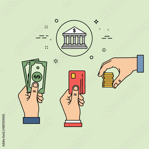 Financial Transactions and Banking Services Illustration Vector.