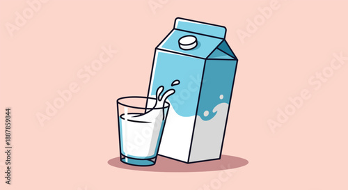 Illustration of a Milk Carton and a Glass of Milk.