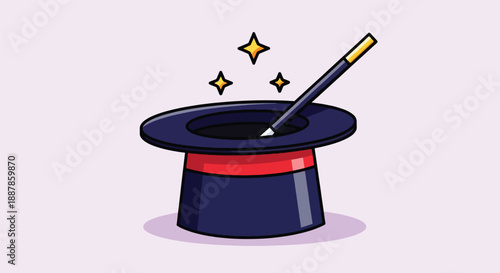 Magic Hat and Wand with Sparkles Illustration.