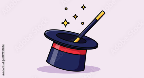 Magic Hat and Wand with Sparkles.