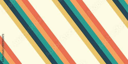 Abstract colorful 70s background vector. Vintage retro wallpaper with rainbow stripes and wavy lines. A 1970 color illustration suitable for posters, banners, decorative items and wall art.